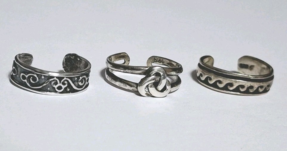 Lot of 3 925 STERLING SILVER TOE RINGS With Waves, scroll & Celtic Design 3.5g