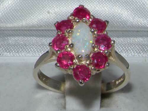 Solid 925 Sterling Silver Natural Opal & Ruby Womens Cluster Ring