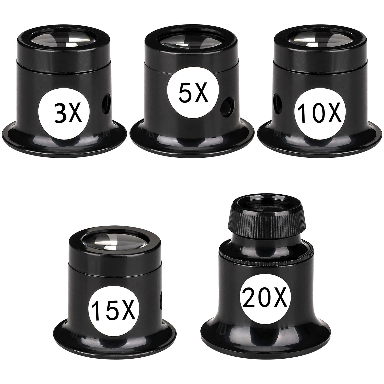 5 Pieces Portable Monocular Magnifier Jewelers Loupe 3X/5X/10X/15X/20X Handhe...