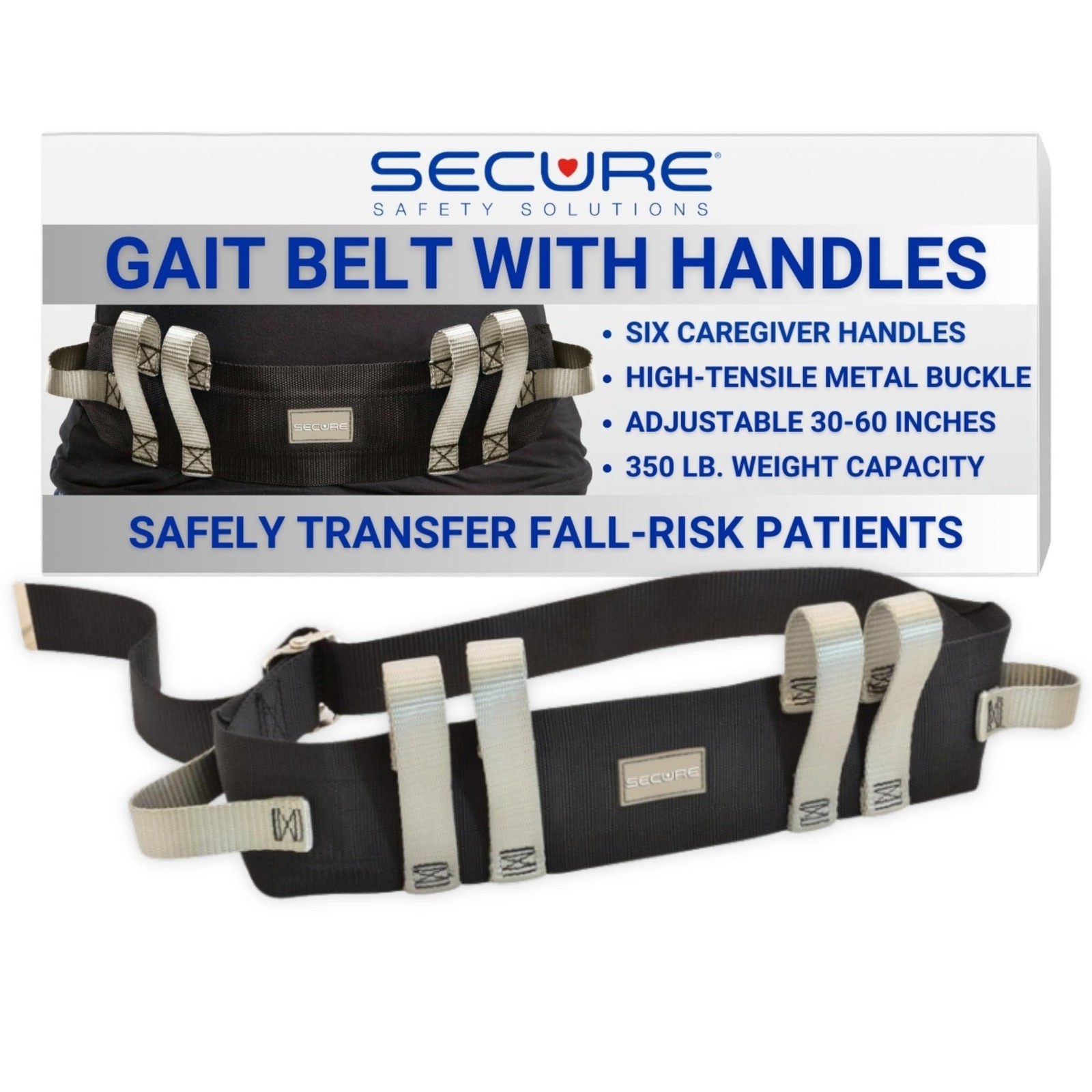 Gait Belt for Seniors with 6 Handles and Metal Buckle, 60 Inch - Transfer and...