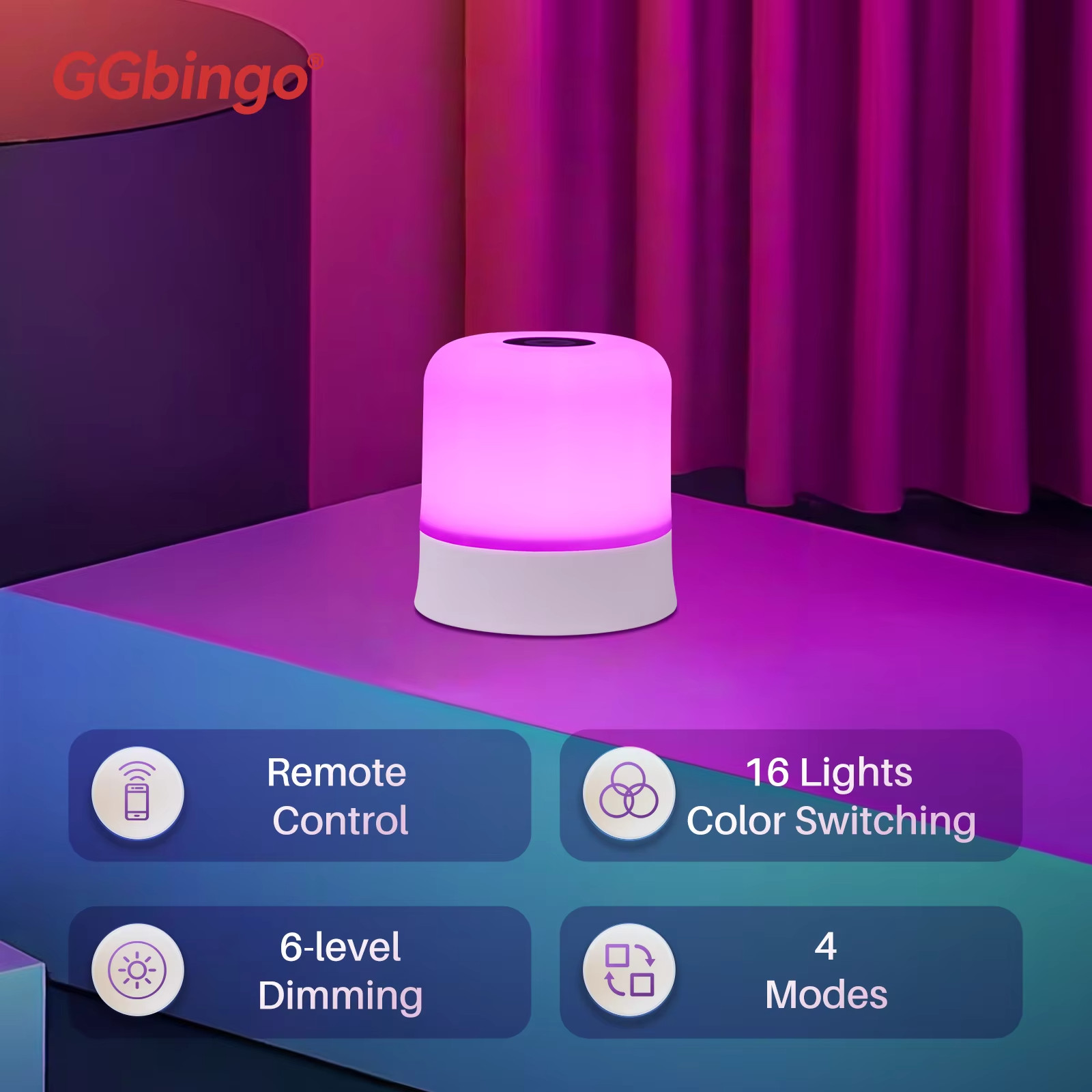 GGbingo Touch Night Light Rechargeable Remote Control Night Light RGB Dimmable T