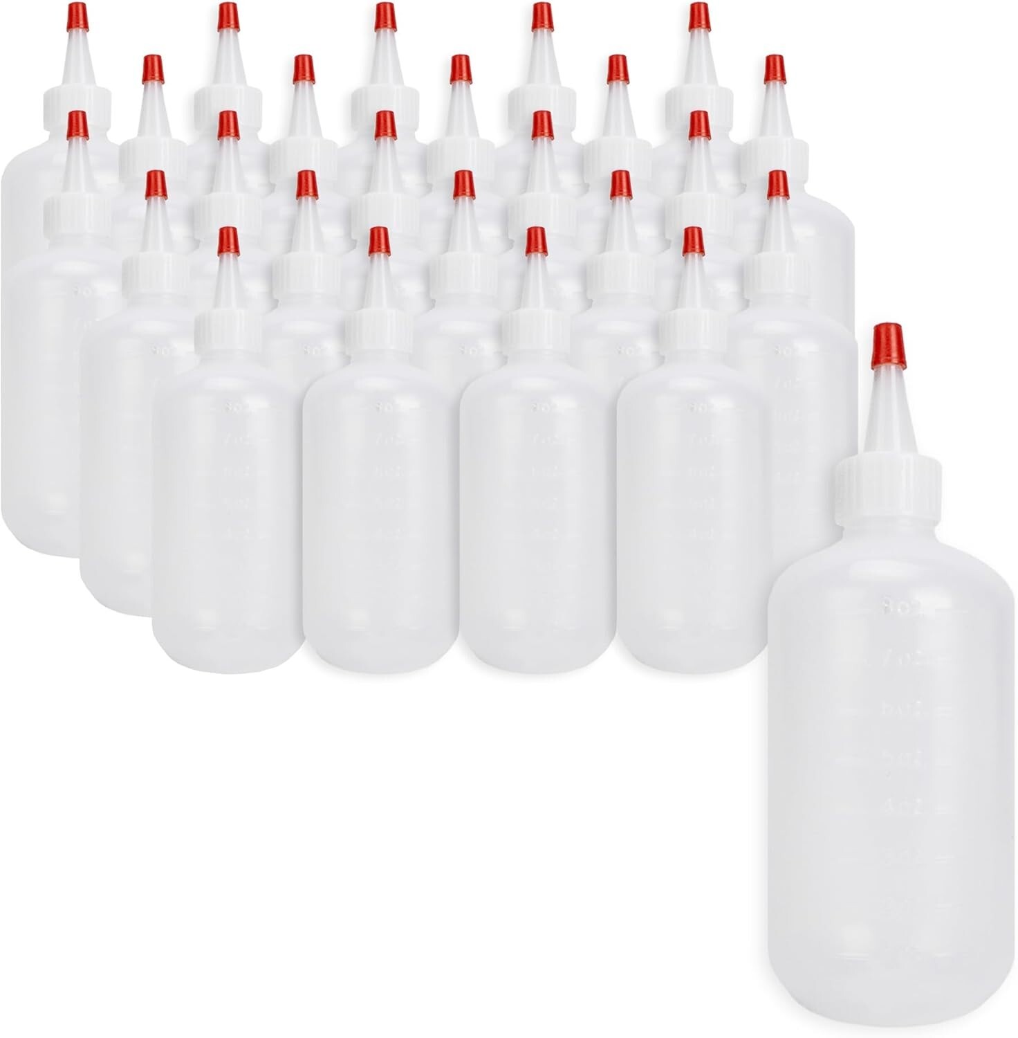 25 Plastic Boston Round Squeeze Bottles, 8oz Dropper with Yorker Red Tip Caps