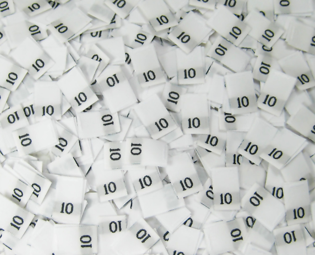 1000 PCS WHITE WOMEN SEWING WOVEN CLOTHING NUMBER SIZE TAG LABEL - SIZE 10 - TEN