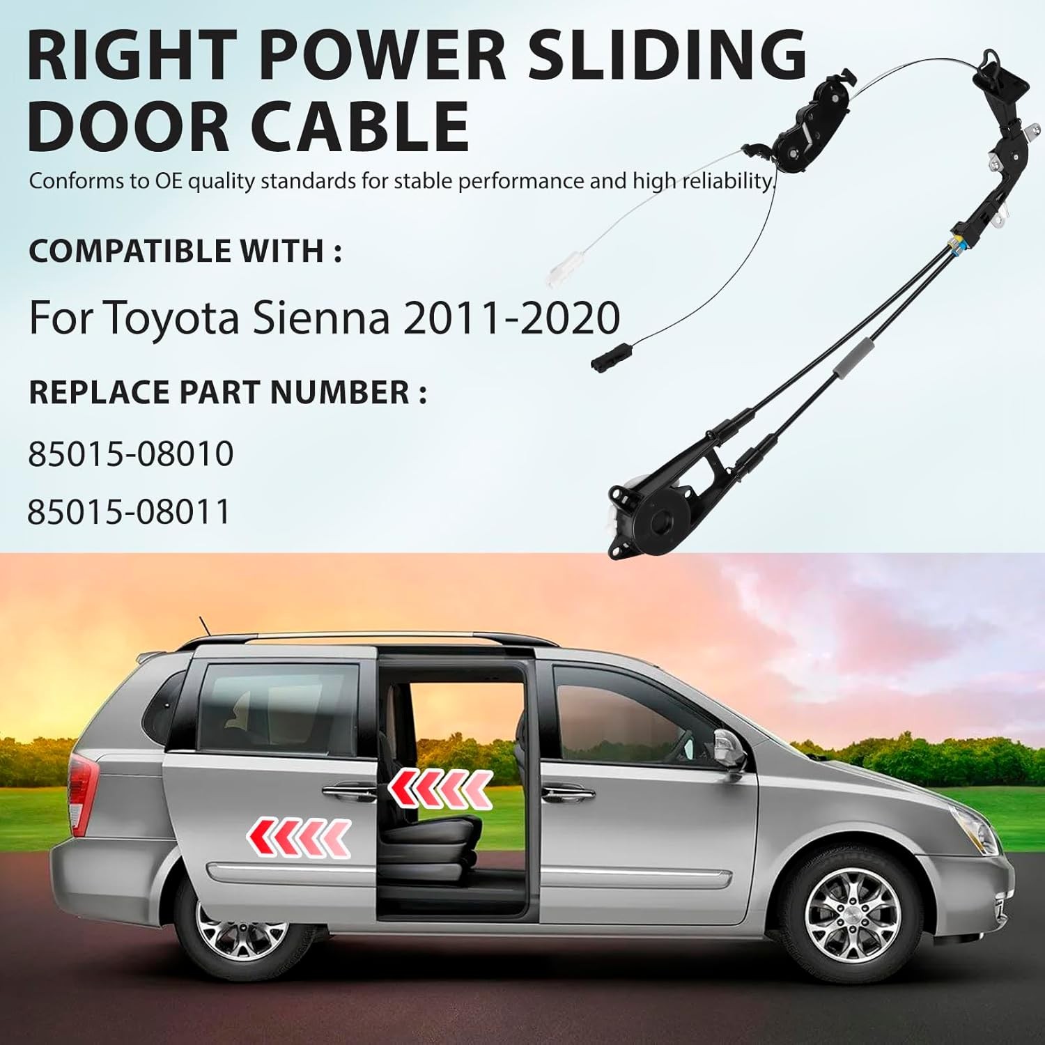 Rear Right Side Power Sliding Door Cable Replacement for Toyota Sienna 2011-2020
