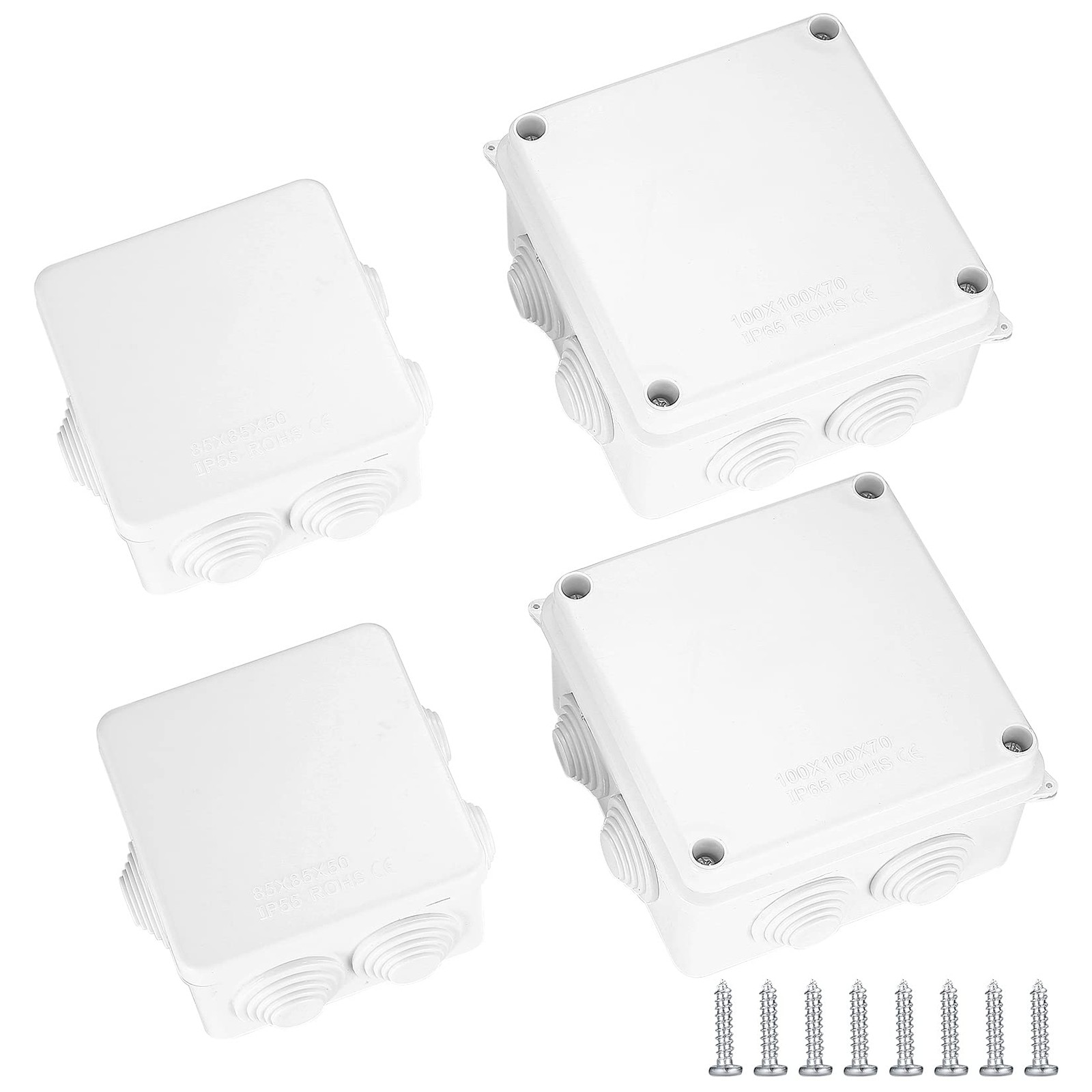 4 Pcs Junction Boxes IP65/IP55 Waterproof, 3.9"x3.9"x2.7"/ 3.3"x3.3"x2"-4Pcs