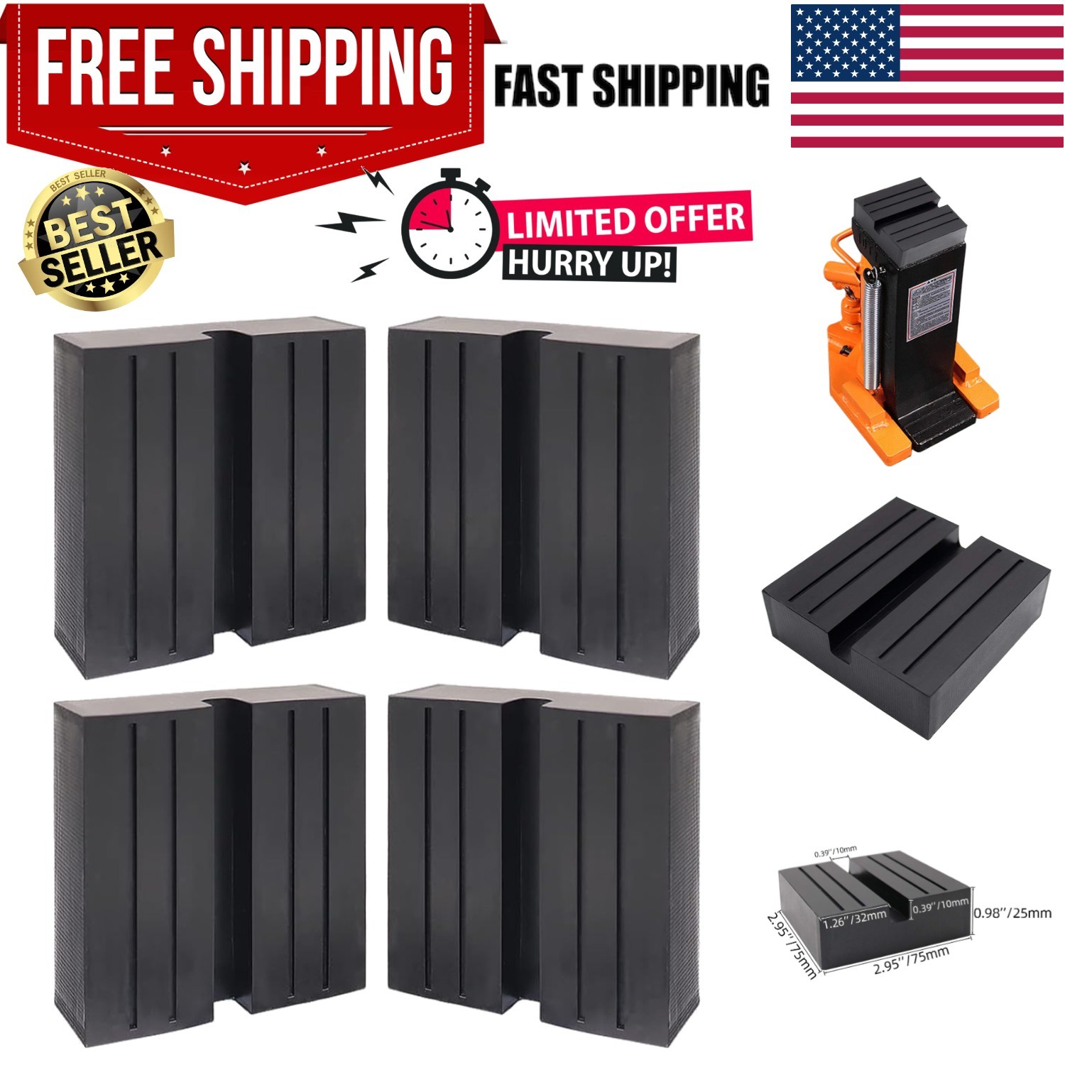 Jack Rubber Pad, Car Black Anti-Slip Rail Pinch Weld Adapter Support Block He...