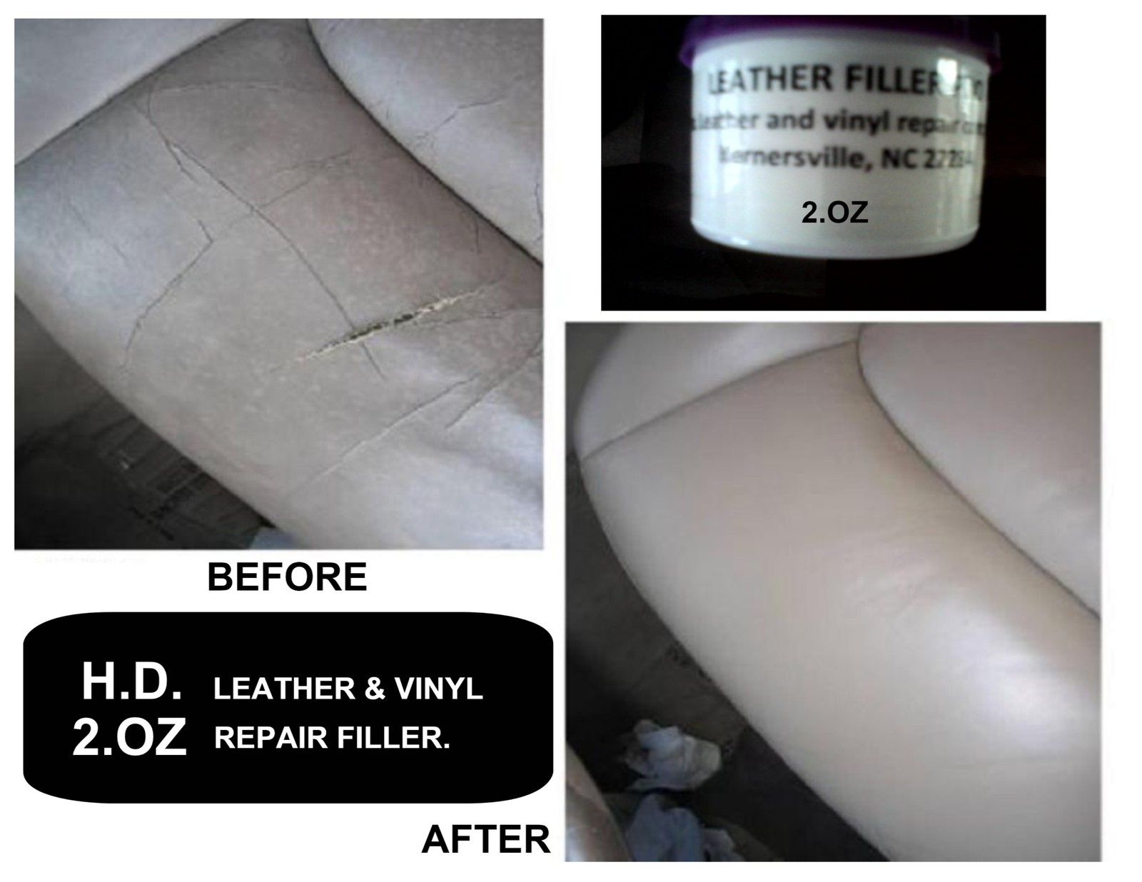 Leather Repair Filler Compound 2 Oz. USA Made  Free Shipping *Video Here*