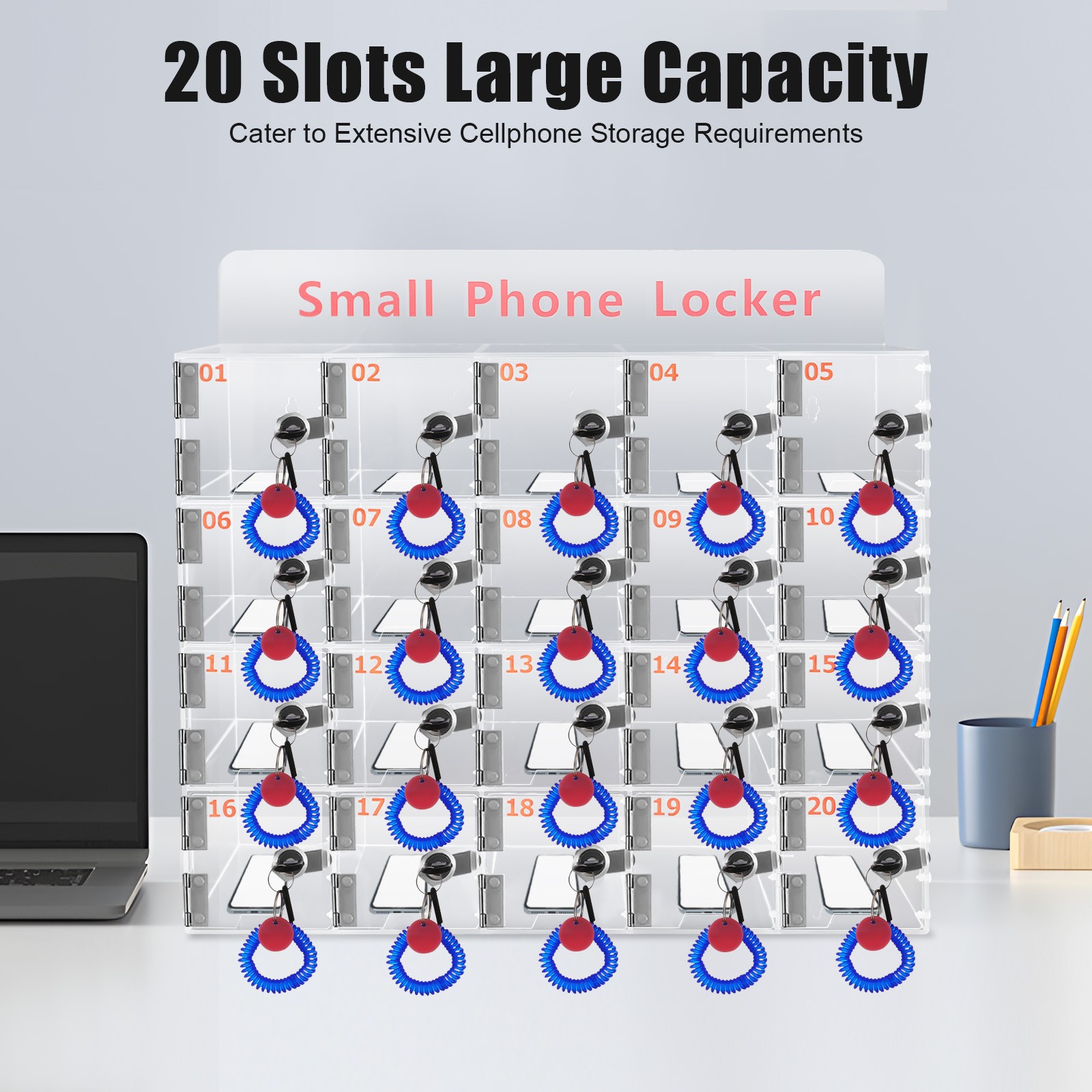 Clear Acrylic Cellphone Locker Rectangular Cell Phone Storage Box with Keys