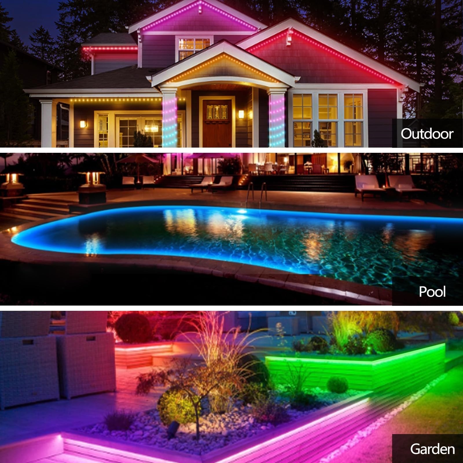 50FT LED Strip Lights Waterproof Music Sync Bluetooth Remote Control