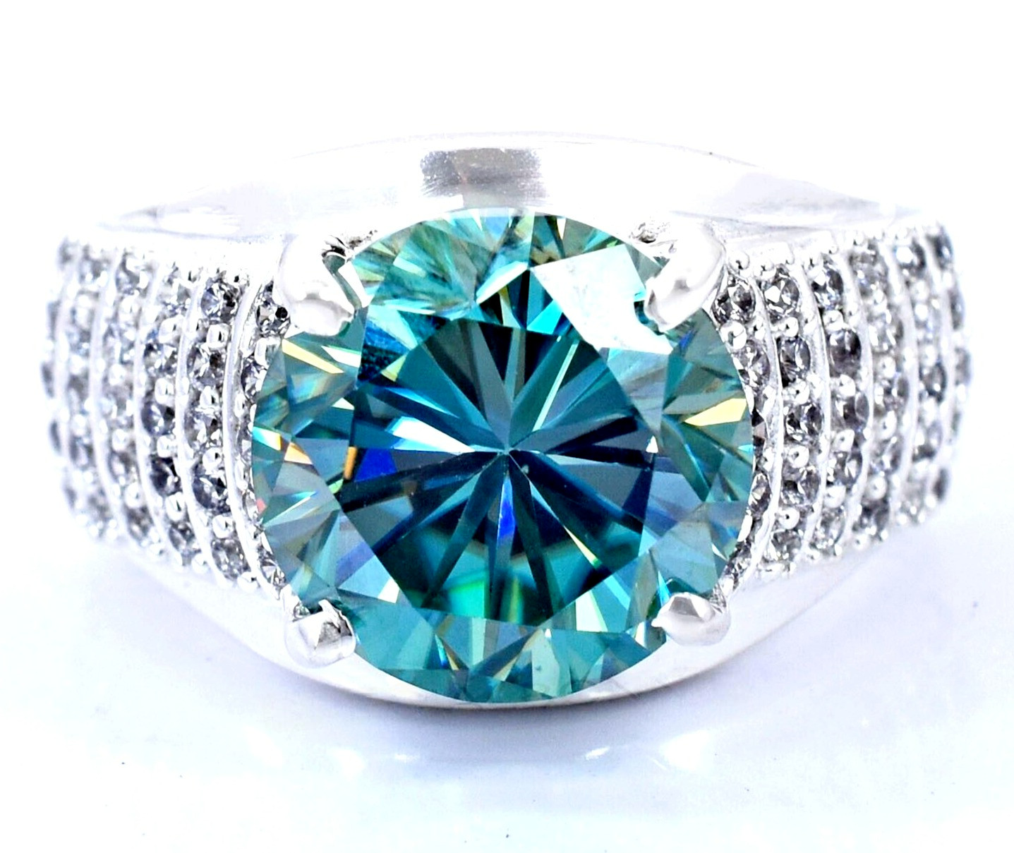 RARE 8.00 Ct Certified Round Cut Blue Treated Diamond Solitaire Ring 925 Silver