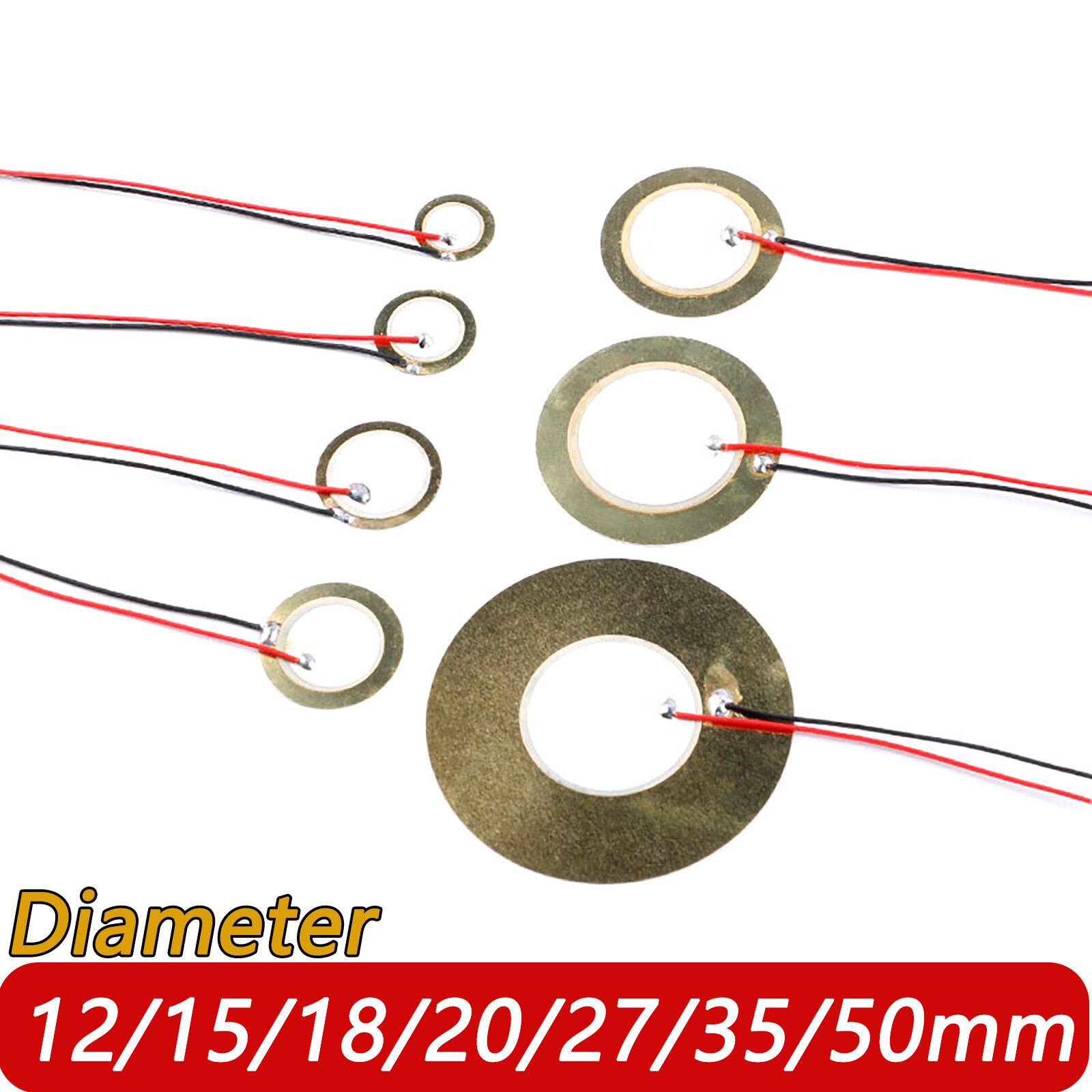 Piezoelectric Ceramic Copper Buzzer Passive Piezo Disc 12mm, 15mm to 50mm Gold