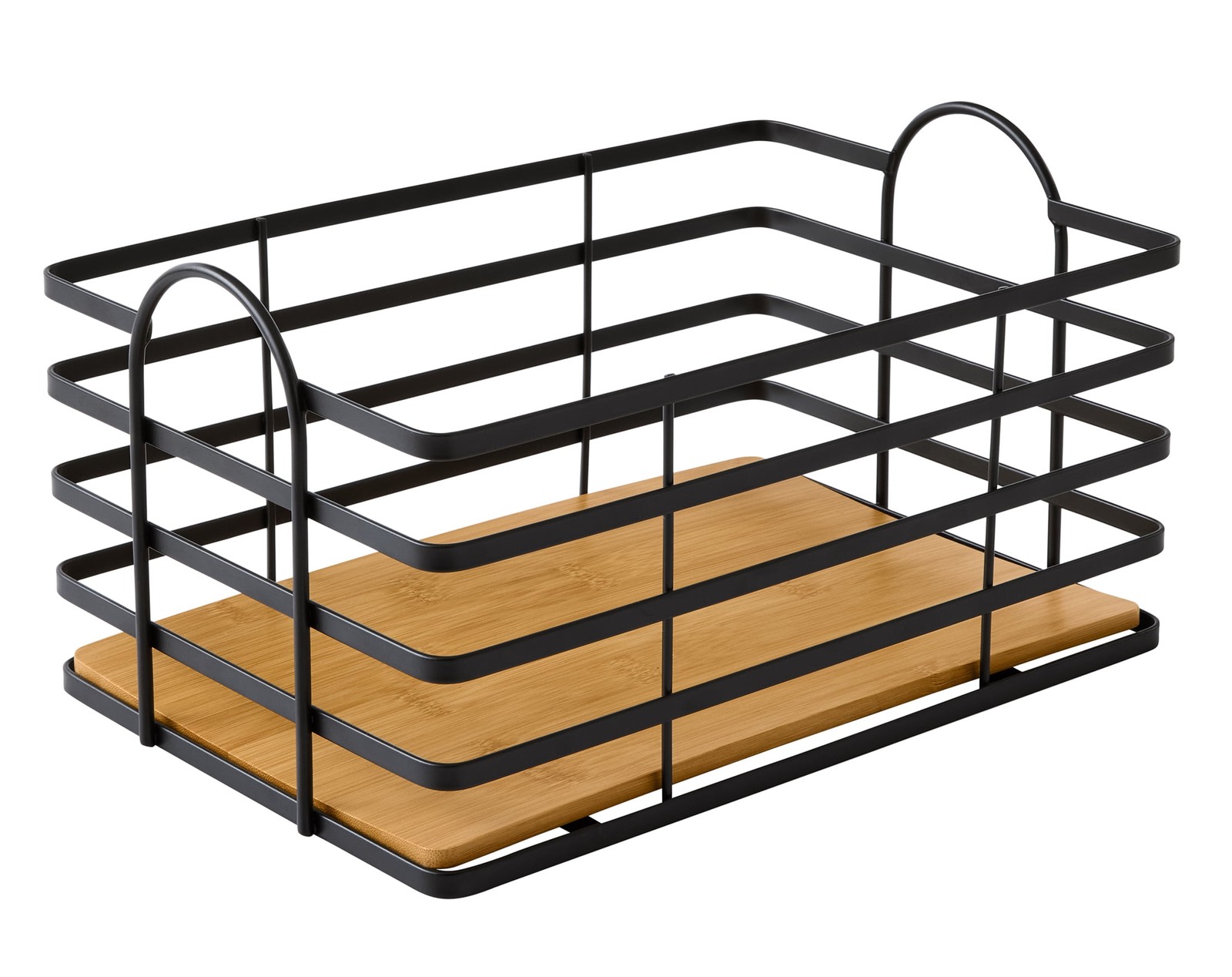 Better Homes & Gardens Matte Black Wire Basket with Bamboo Base