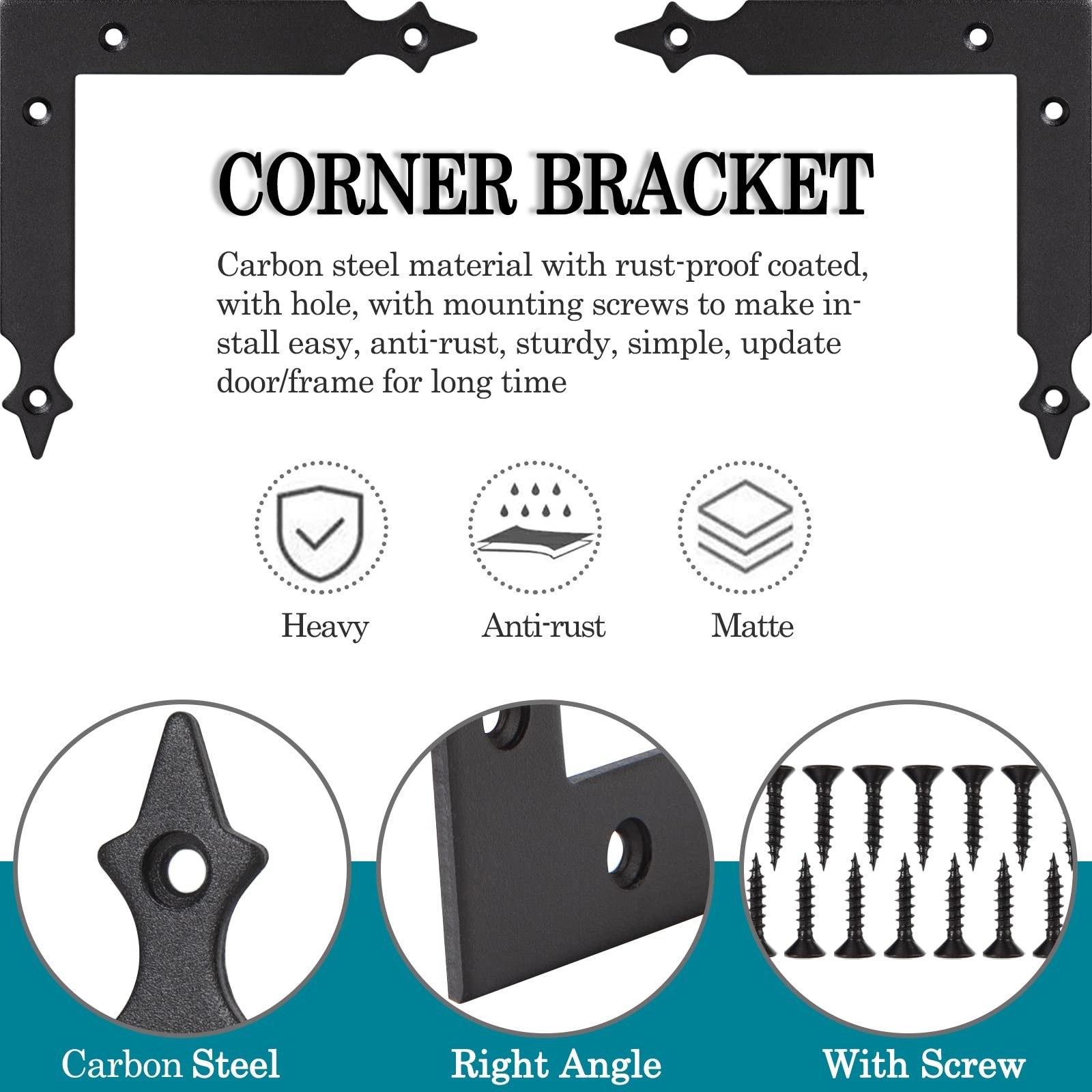 Foxwake Barn Door Decorative Corner Bracket, 4.9 in IN - L Shape, Black