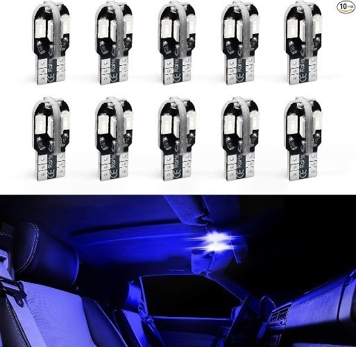 10PCS T10 LED Bulb, 12V 8000K Super Bright LED Light Bulb, 5730 8S Color: Blue