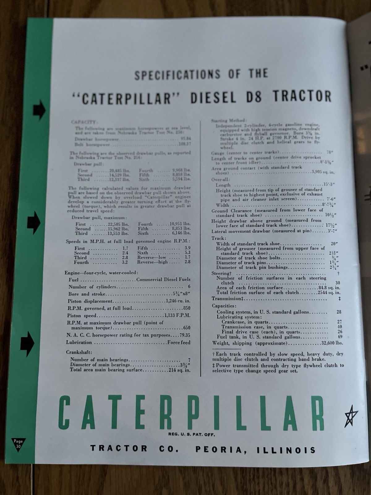 1930’s Caterpillar D8 Diesel Tractor Brochure