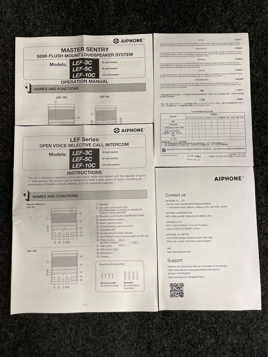 AIPHONE 3 Call Audio Master Station LEF-3C