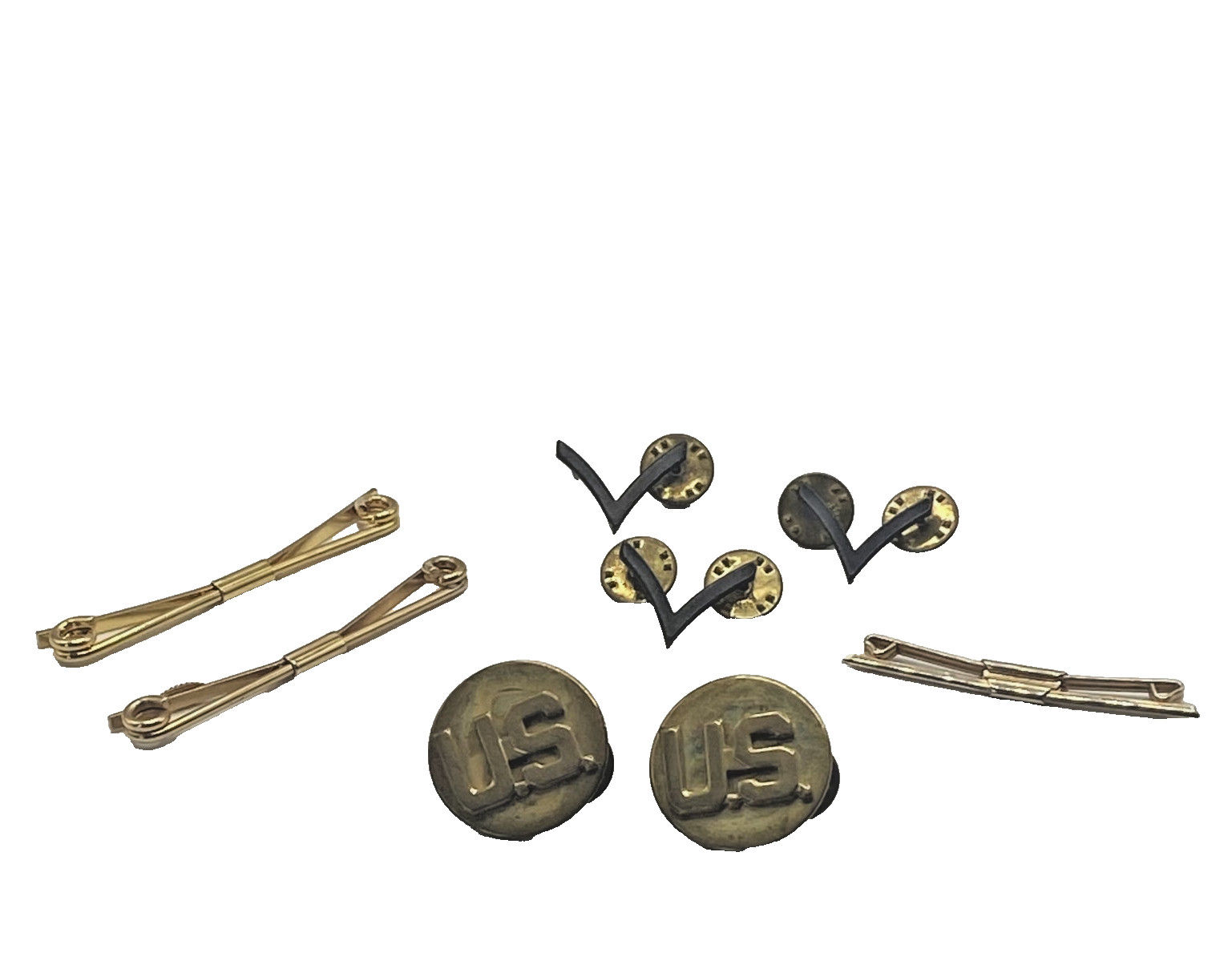 Vintage U.S. Army US Collar Brass Insignia Rank Pins Lot 9 Pieces Gold Tone