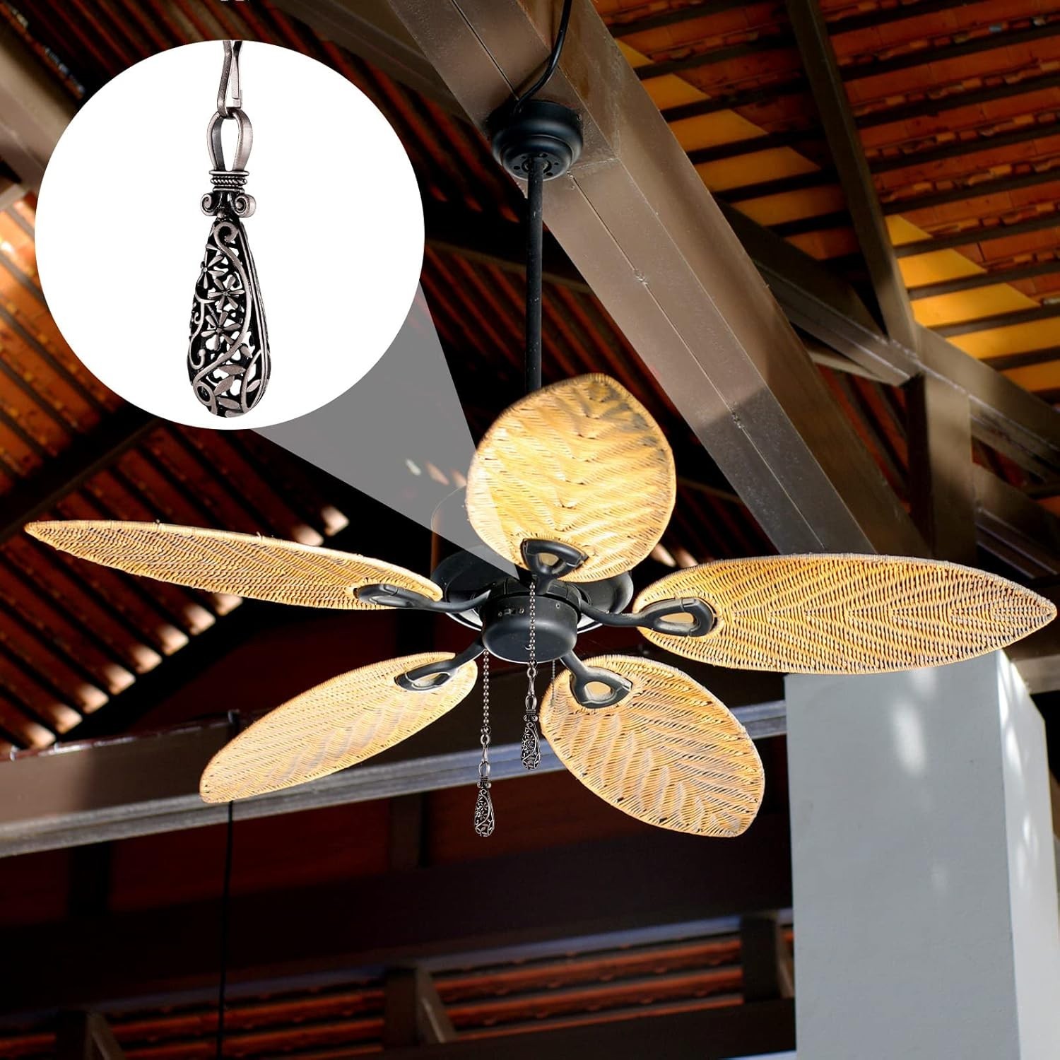4 Pieces Ceiling Fan Pull Chain Vintage Hollow Fan Danglers Light Pull Chain Ext