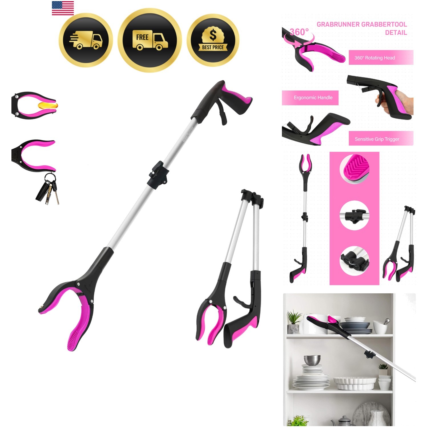 32 inch Heavy Dutyup to 10 lbs Reacher Grabber Tool with Strong Magnetic New ...
