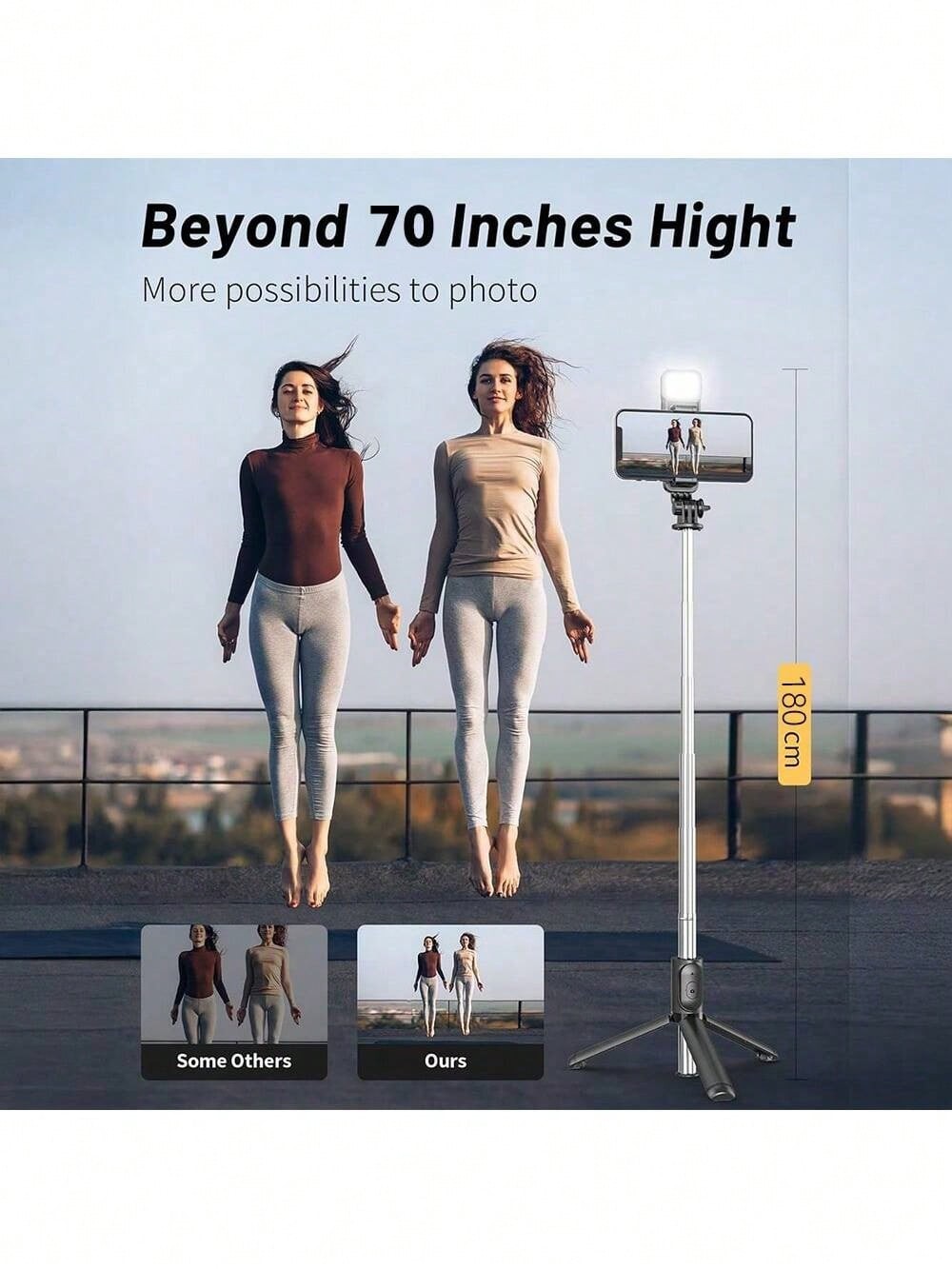 70in Extendable Selfie Stick Tripod w/ Wireless Remote & Fill Light