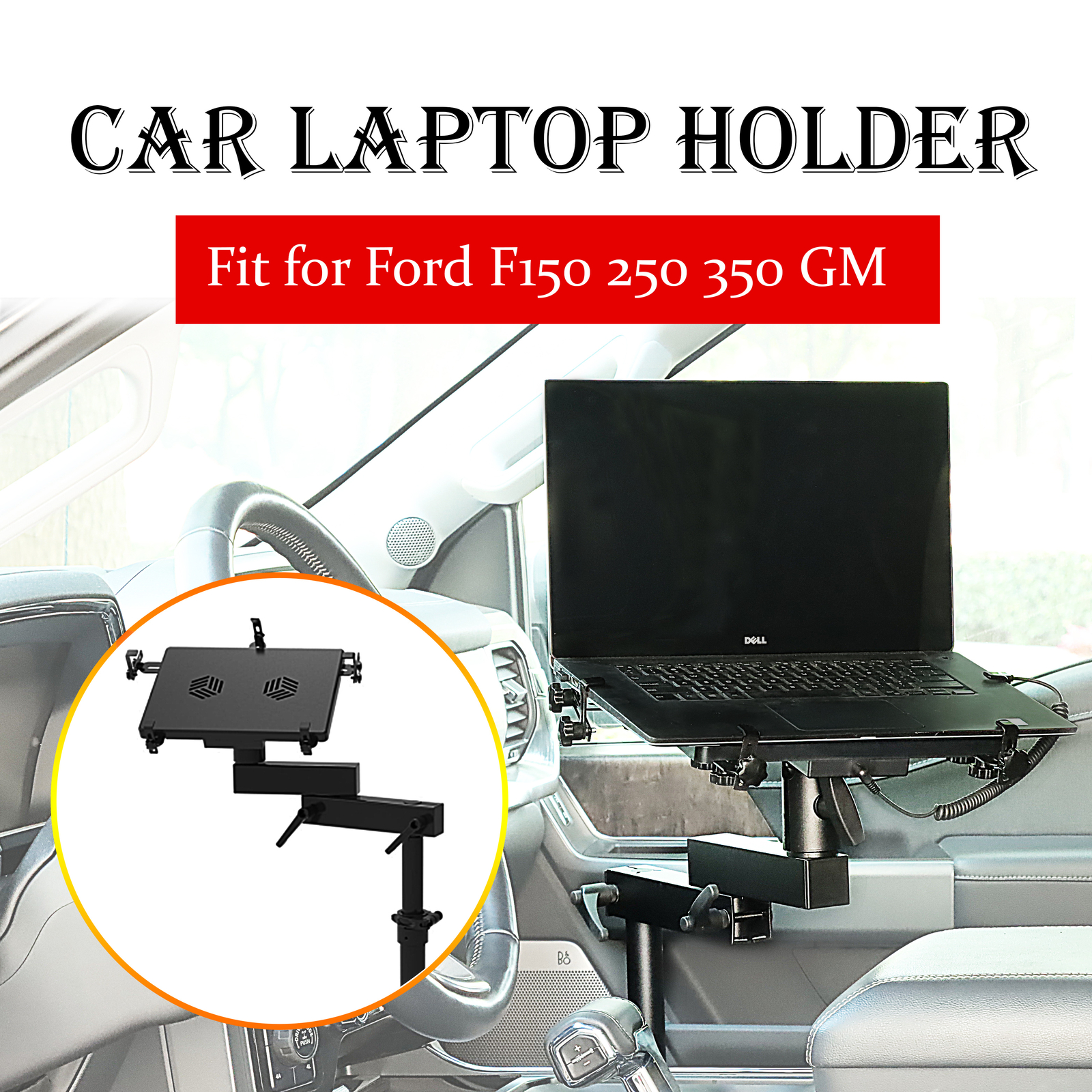 Vehicle Laptop Mount for Ford F150 250 350 Truck - Up to 17" Laptop Stand Holder