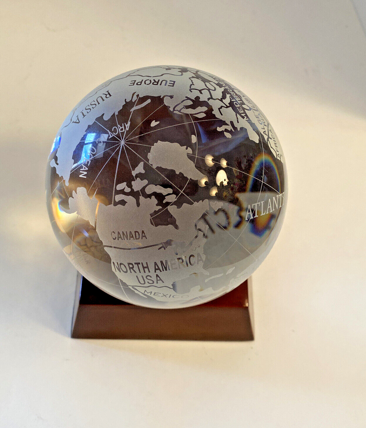 Clear Crystal Glass Table Top World Globe with wooden stand