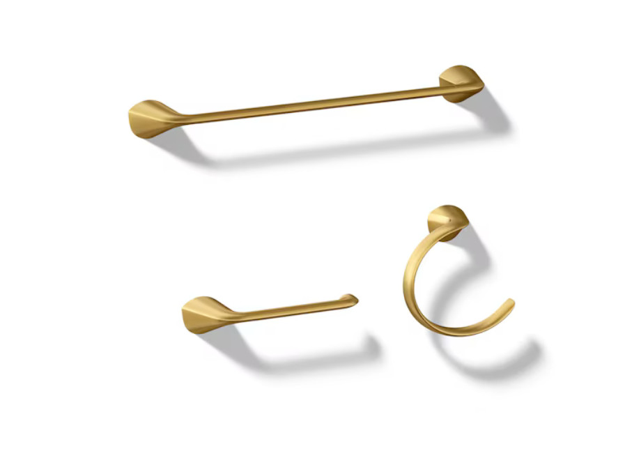 Kohler Avail Vibrant Brushed Brass 3 peice Bathroom Accessorie Set