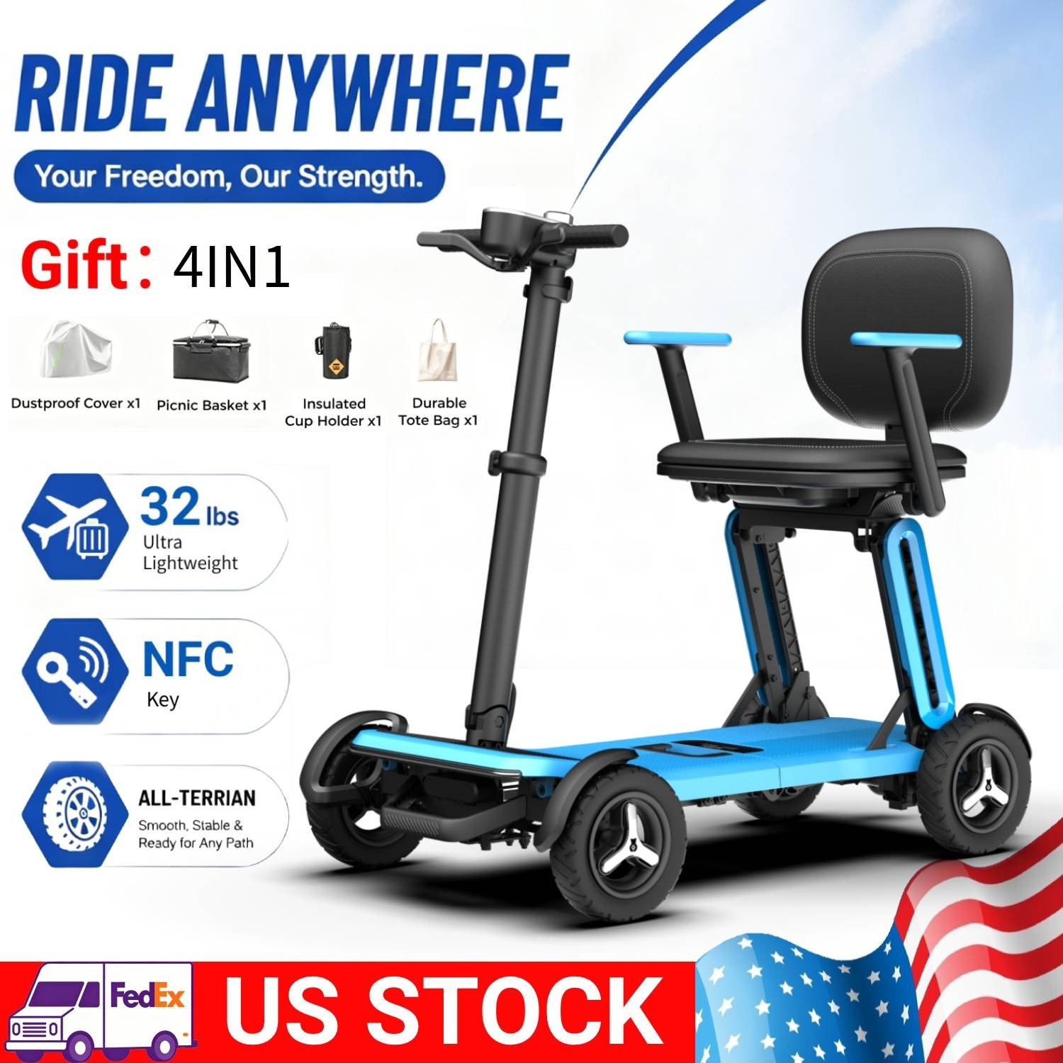 Paiseec Mobility Scooter for Seniors Airline Approved 32LB Ultra Lightweight