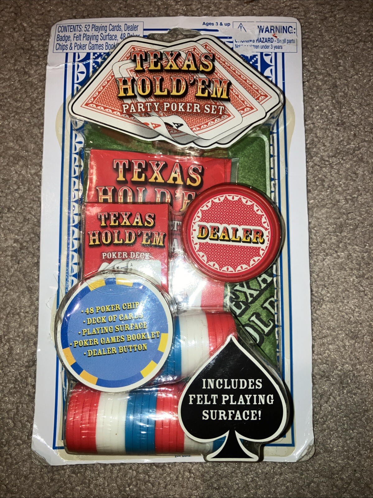 Vintage Texas Hold'em Party Poker Set Tara Toy Corp Cards Chips NOS