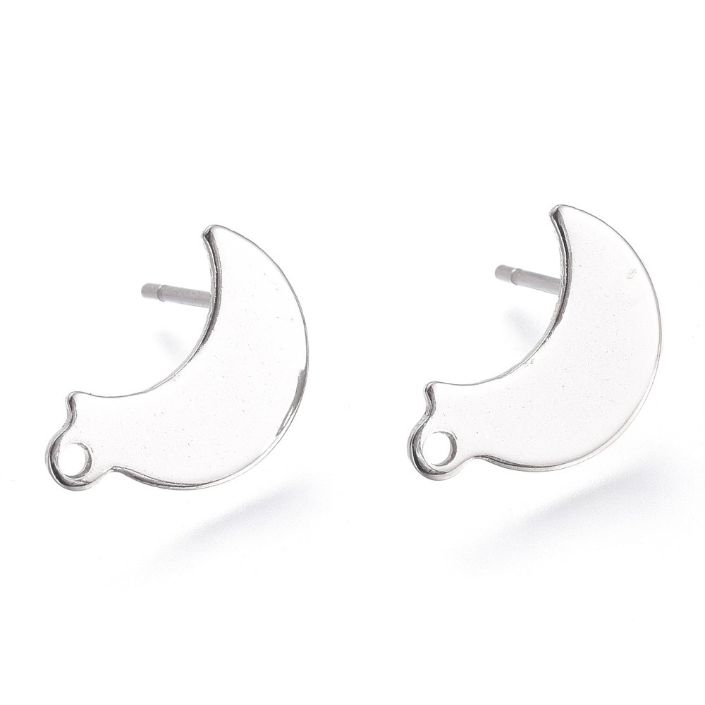 10 pcs 304 Stainless Steel Moon Earring Posts/Bases/Studs/Setting - 15mm x 10mm