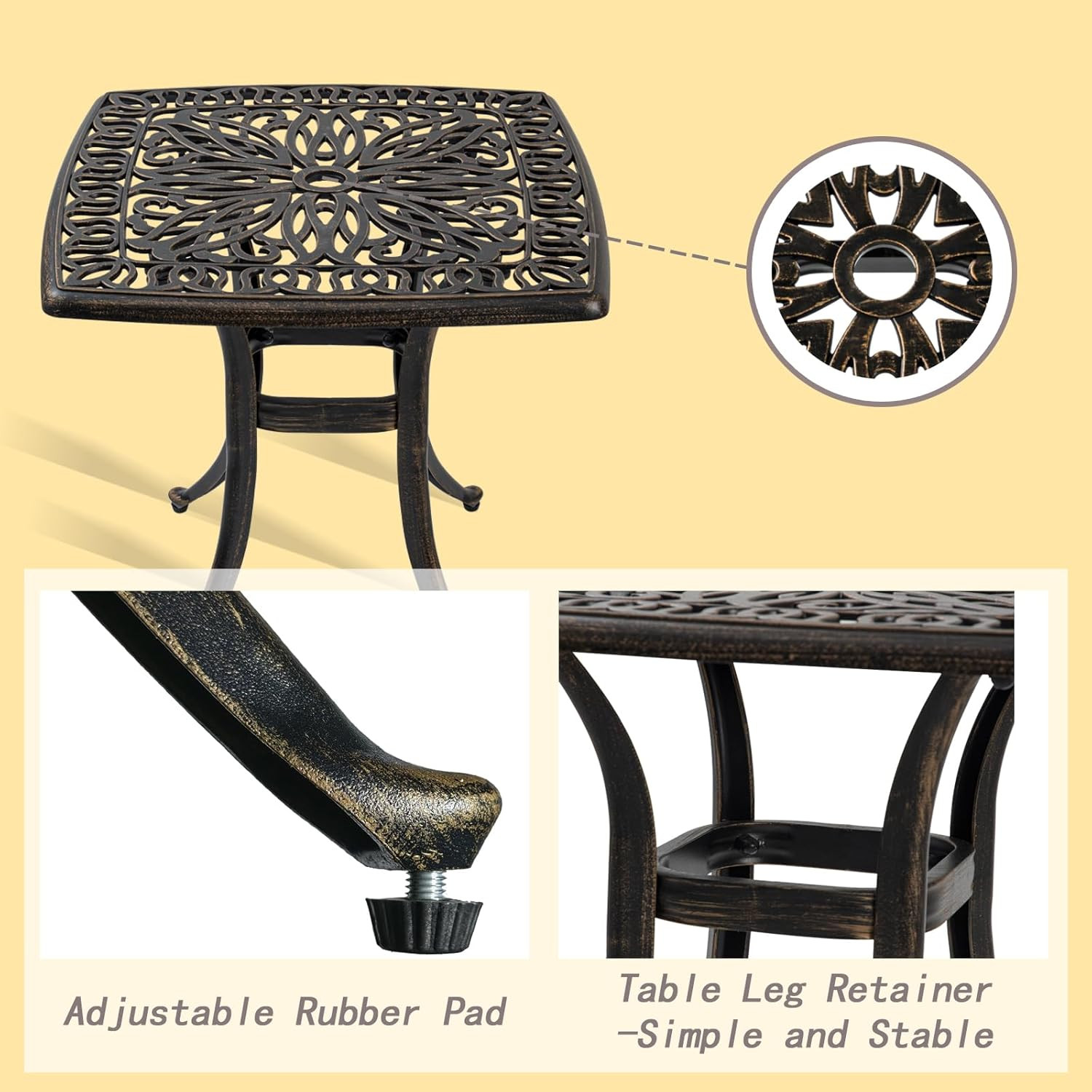 Stylish Bronze Aluminum Side Table - Weather Resistant & Low Maintenance