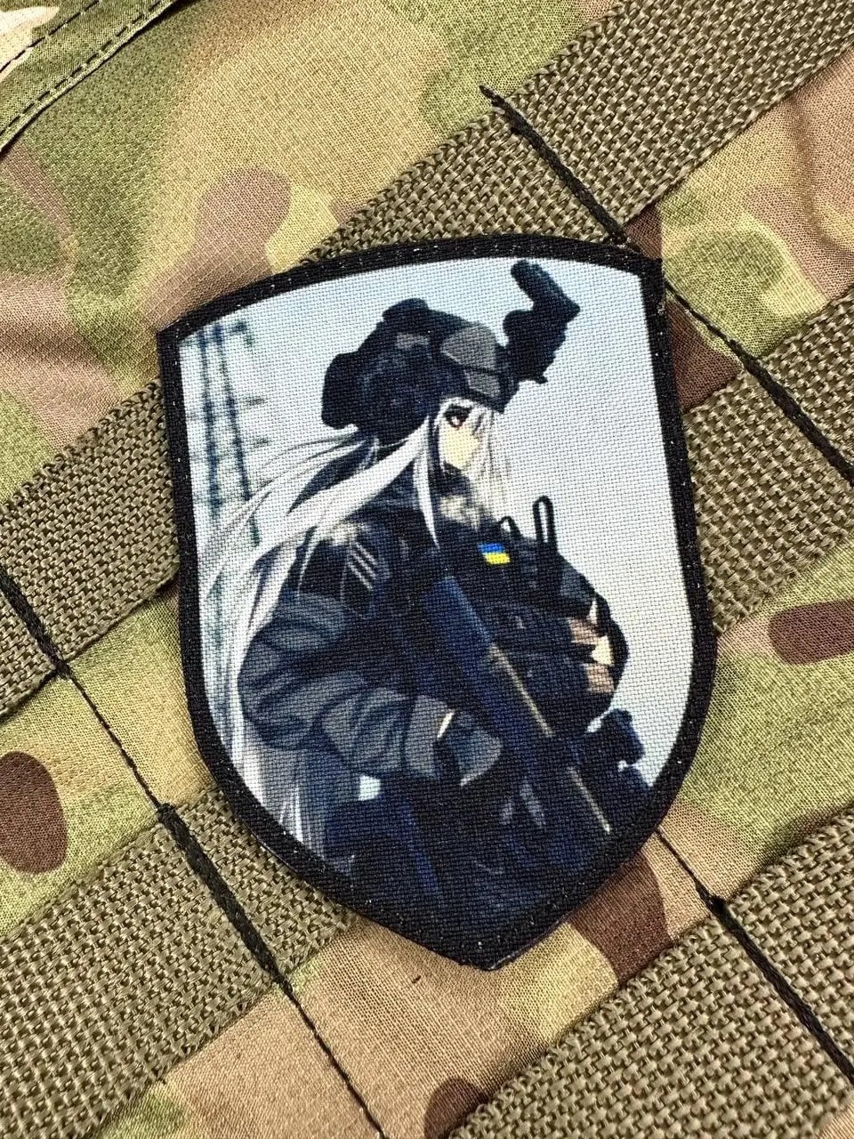 Printed patch chevron with fighting anime girl black and gray