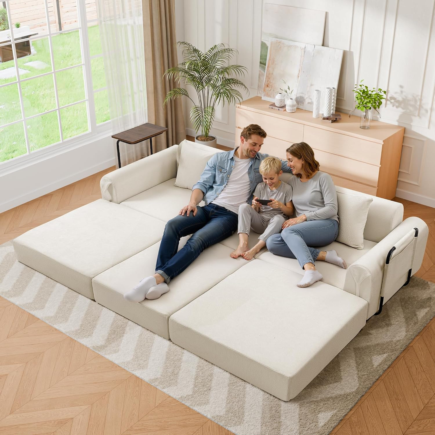 99.2" Modular Sectional Sofa Bed, Convertible Futon Sleeper Couch with Movable S