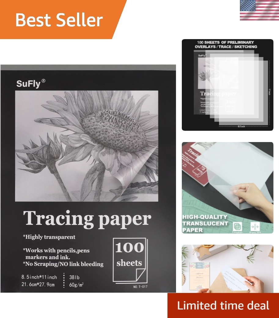 100 Sheets of 8.5x11'' Translucent Vellum Tracing Paper for Sketching & Drawing