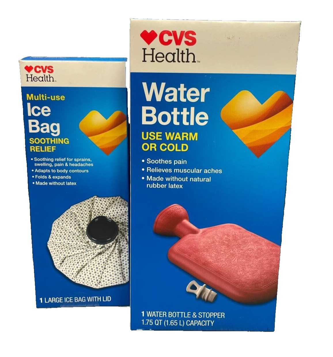 Combo: Multi-use Ice Bag & Hot Warm or Cold Water Bottle Both Made Without Latex