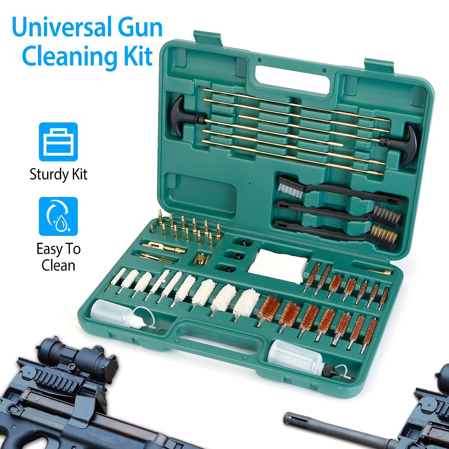 Universal Gun Cleaning Kit Clean Brushes Mops Muff Guard w/Case For Rifle Pistol