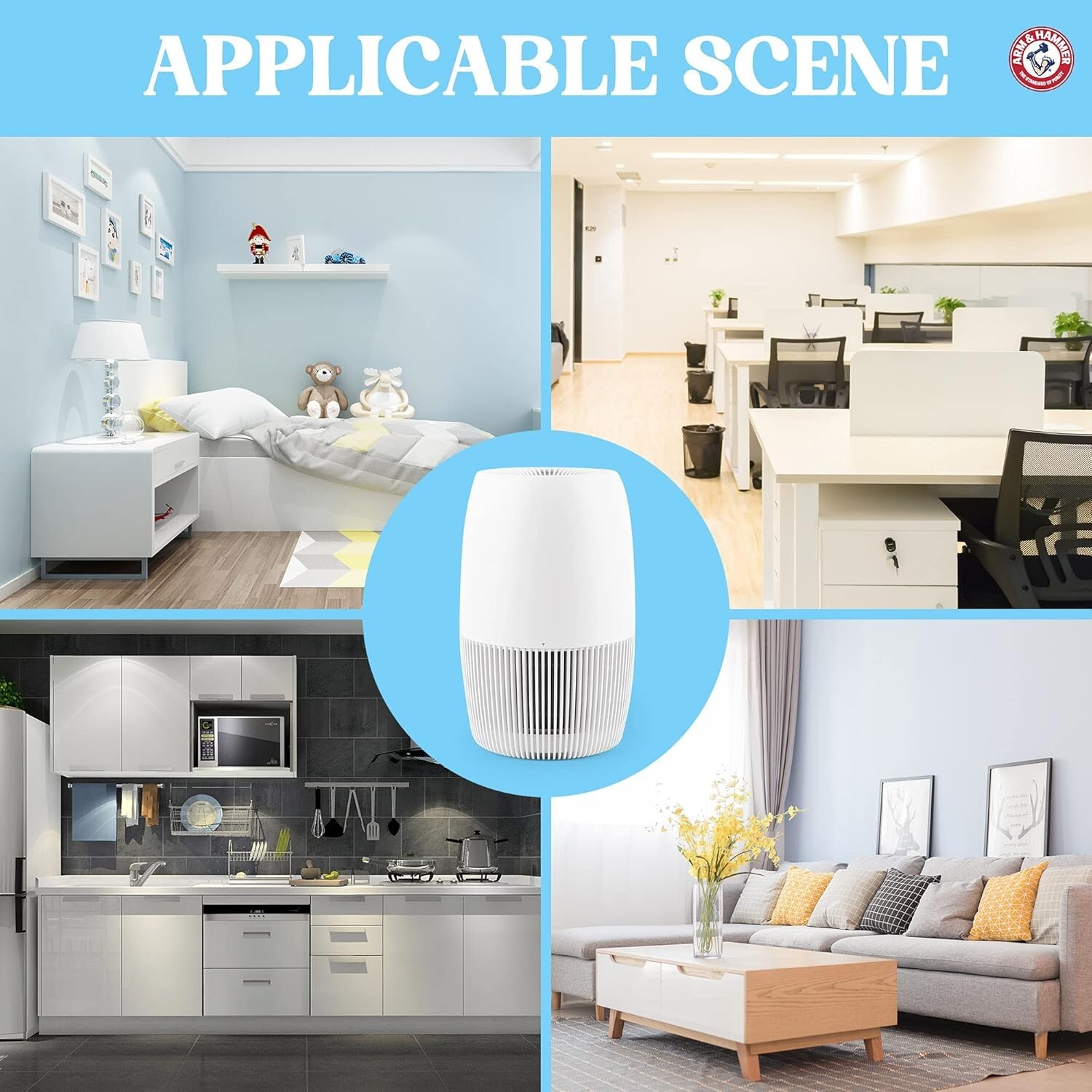 Arm & Hammer, AH301W HEPA Desktop Air Purifier for Home Office, Pearl White