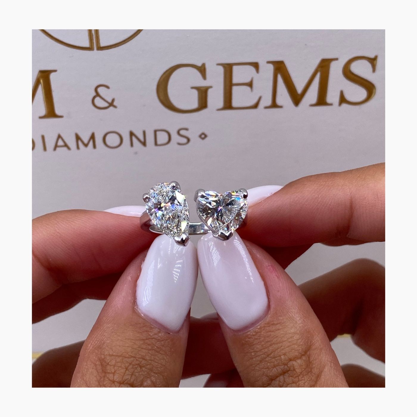 Diamond Ring IGI Certified E VS1 Pear Heart 4Ct Labcreated 18K White Gold 2Stone