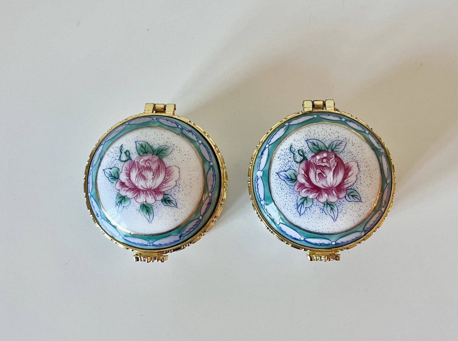 2~Small Trinket Box With Gold Accent & Rose Flower