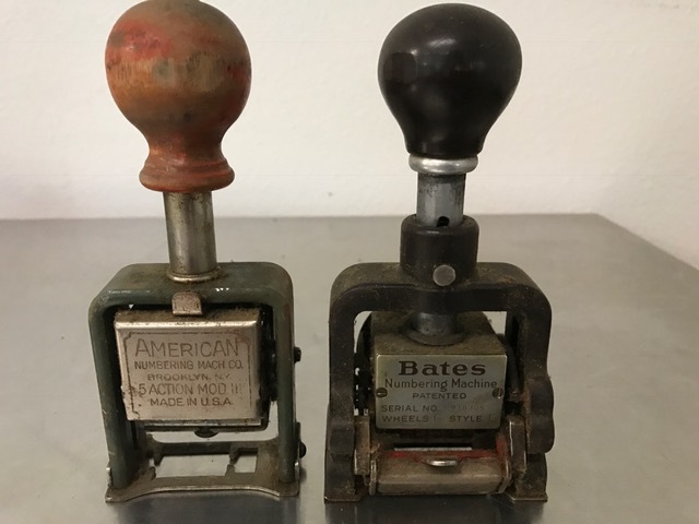 Vtg Bates Numbering Machine 6 Wheel Style E & American Mach Co 5 Action Mod III