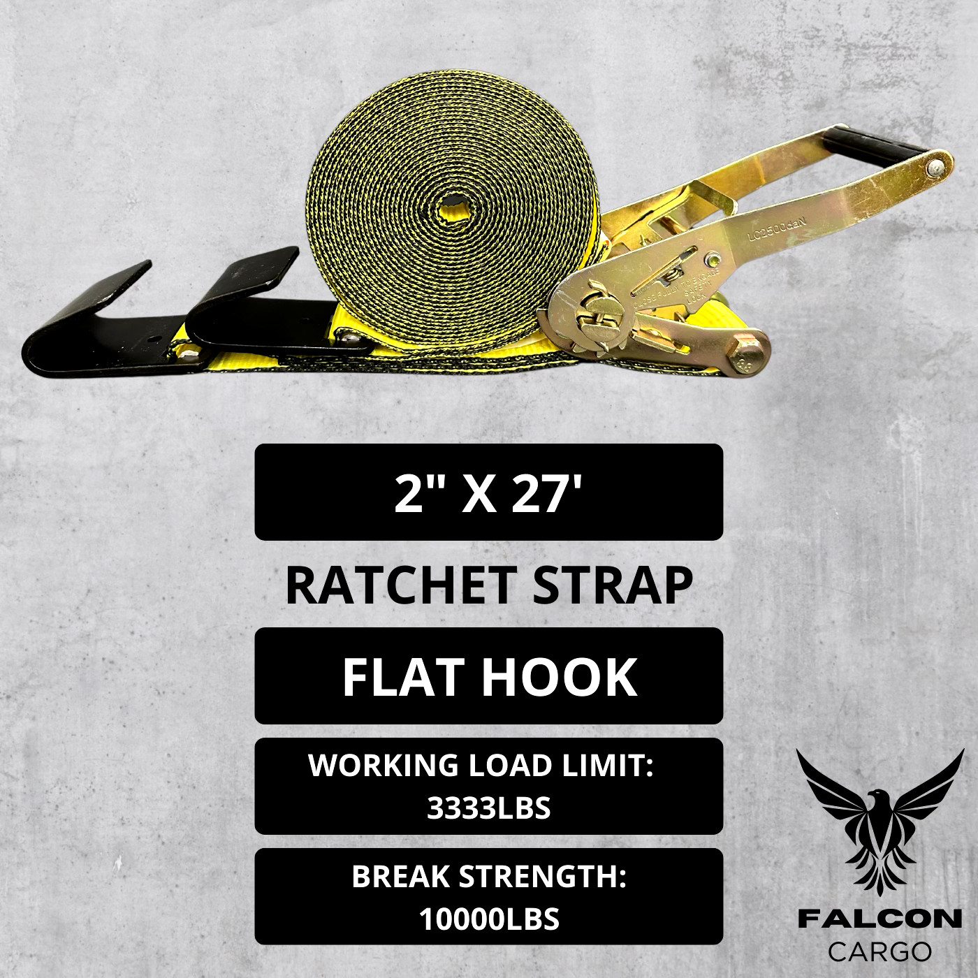 8Pack Falcon Cargo 2" x 27' Ratchet Straps - 3333LB WLL - Flat Hook, Tie-Down