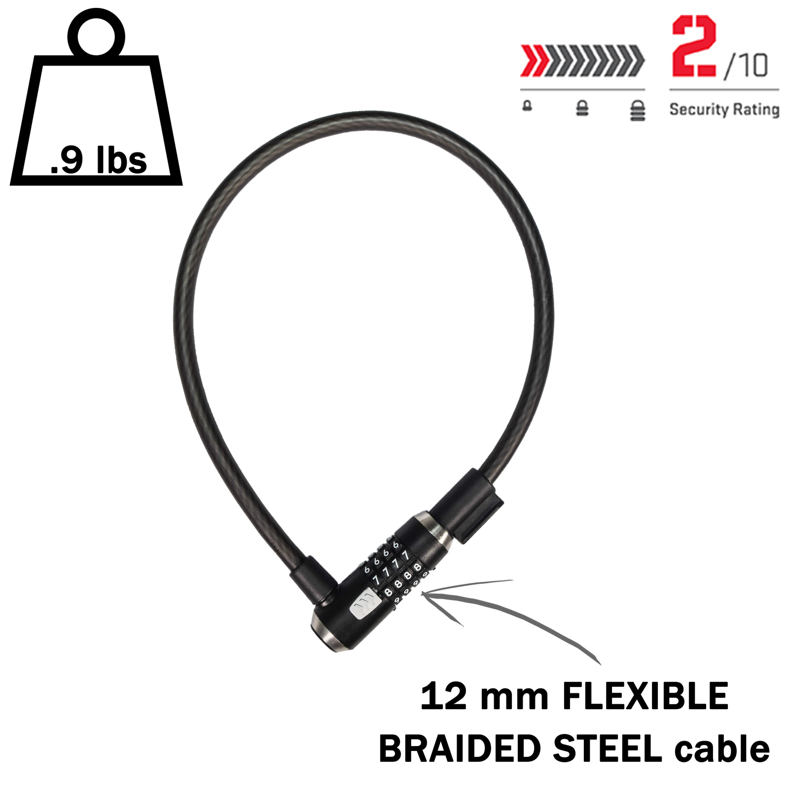 Kryptonite 2' KryptoFlex 1265 Combo Cable 005230 Two Foot Cable Length Black