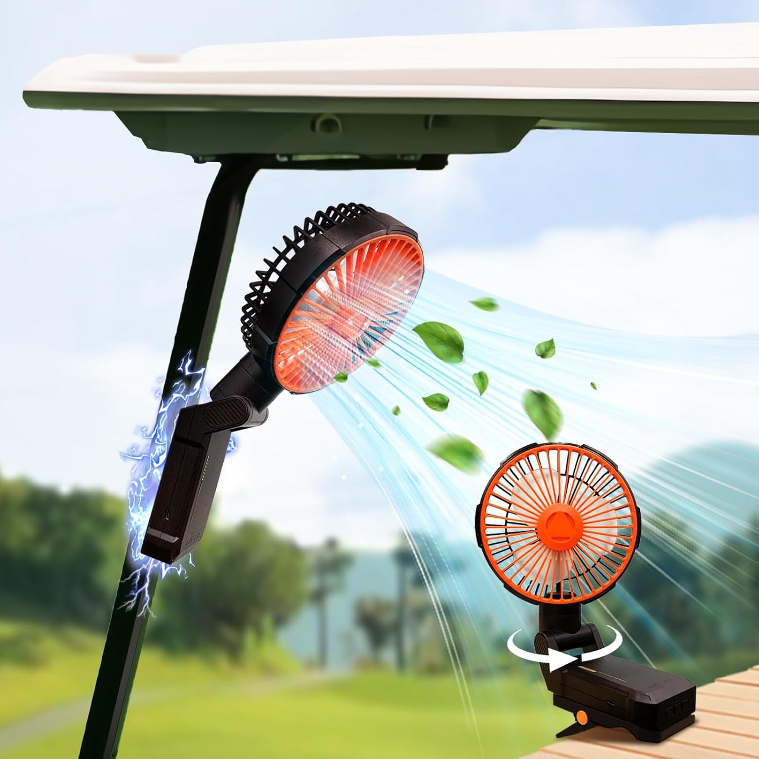 Magnetic Golf Cart Fan 12000mAh Rechargeable Camping Fan with Mist LED Light