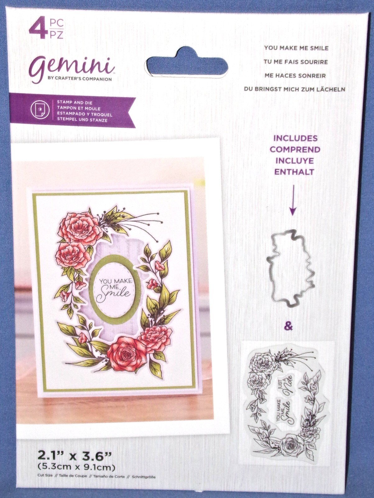 Crafters Companion Gemini You Make Me Smile Sentiment Floral Frame Stamps & Die