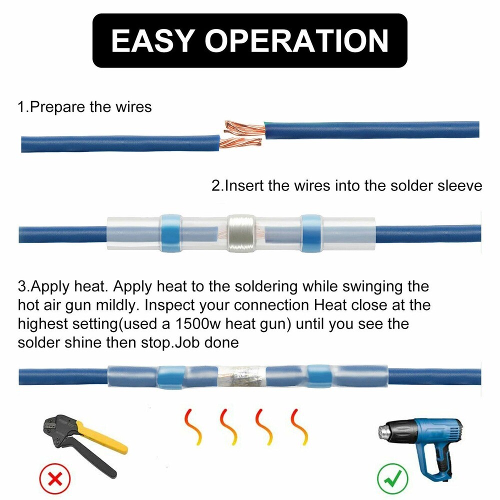 340PCS Waterproof Heat Shrink Solder Seal Sleeve Butt Terminals Wire Connectors