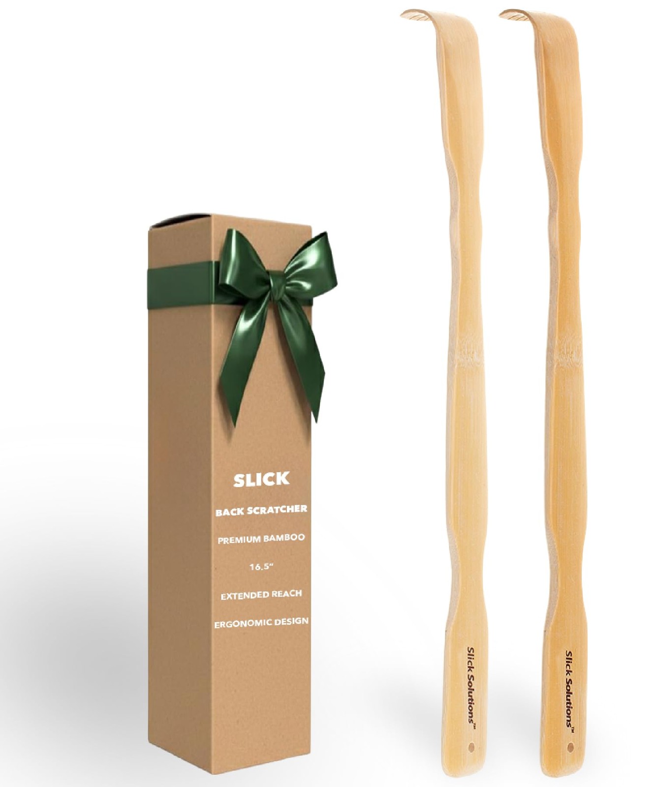 Slick- Bamboo Back Scratcher, 16.5", 2 Pack, Long Handle | Wooden Back Scratcher