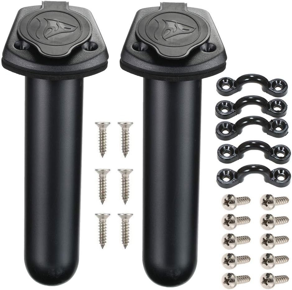2 Pack Kayak Deck Flush Mount Fishing Rod Holders and Cap Cover for Black