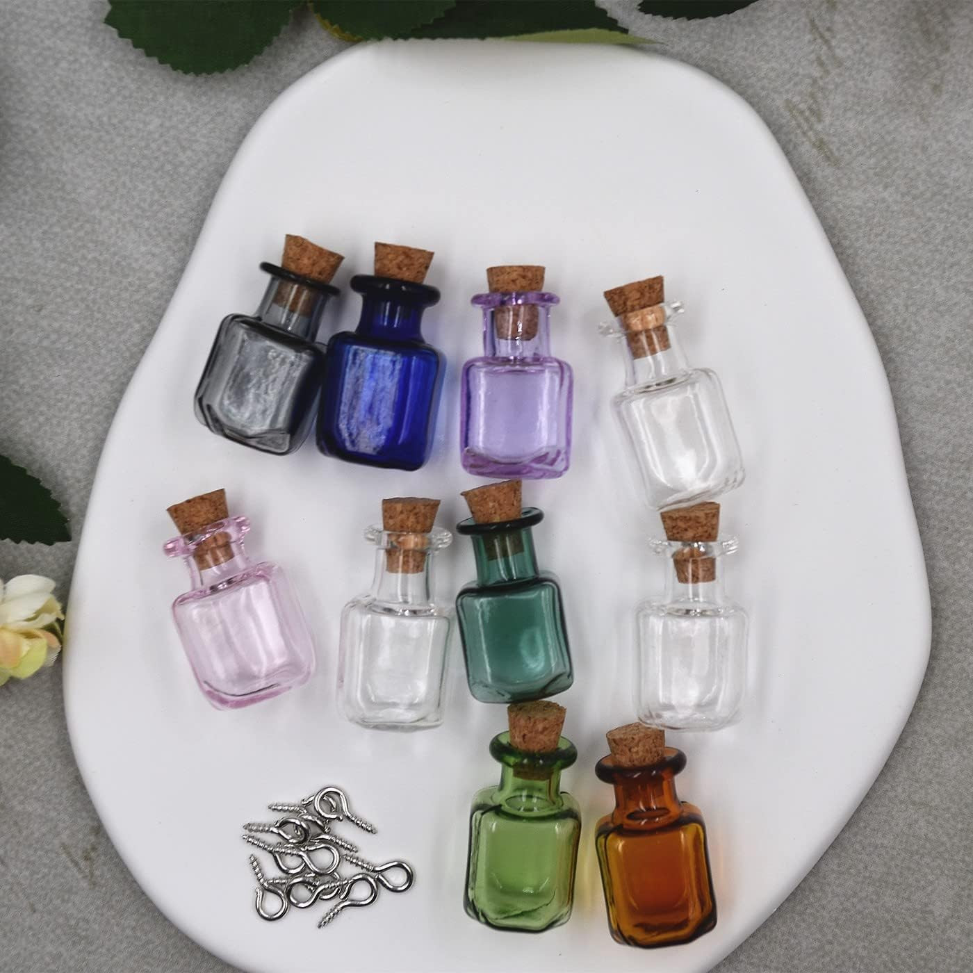10Pcs Colored Tiny Glass Jars Mini Glass Bottles with Cork Stoppers Mini Square