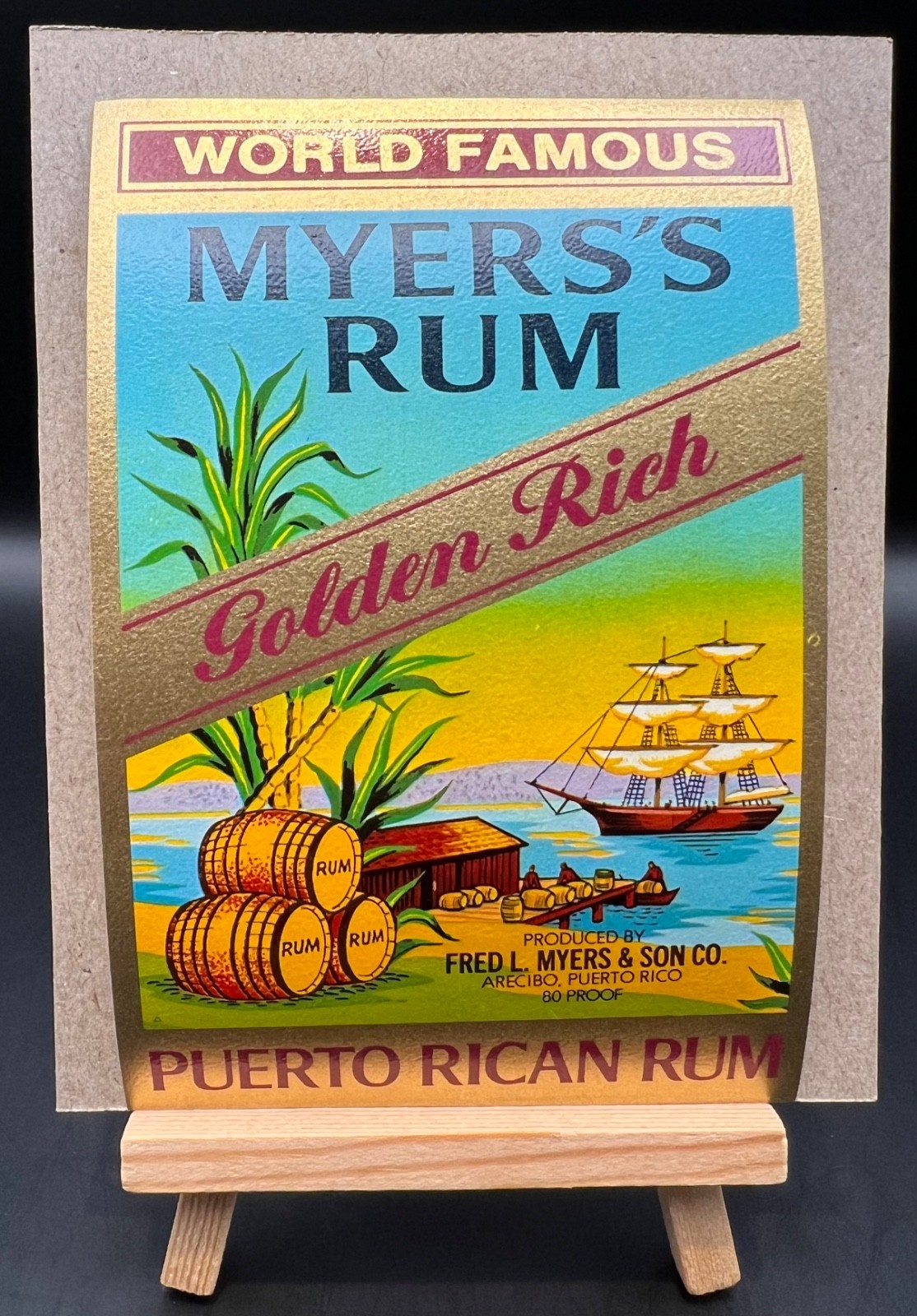 Authentic Myers's Rum Golden Rich Bottle Paper Label - Puerto Rico - Rare