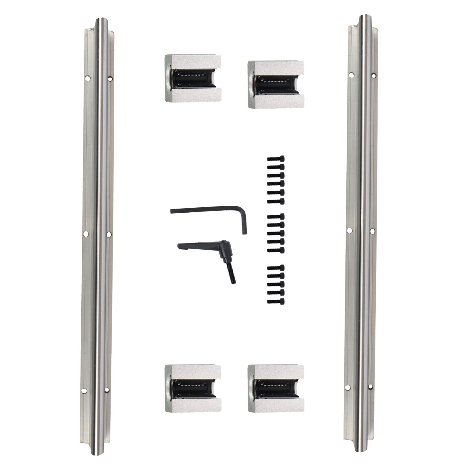 W/ 4× SBR12UU Square Type Bearings Block 2× SBR12-400mm Linear Shaft Rail Silver